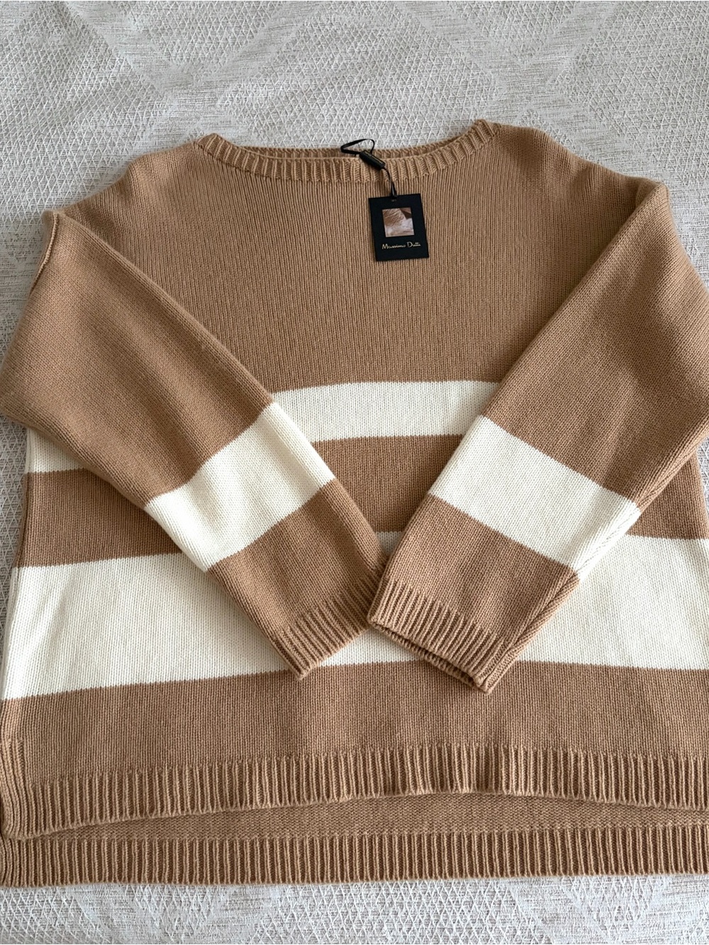 🇮🇹 NWT [$145] Massimo Dutti S/M Boxy Wool Cashmere Sweater Cream Tan Striped
